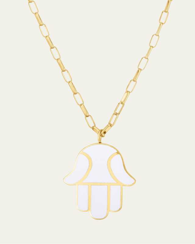 Hamsa Enamel Pendant Necklace, 16"L